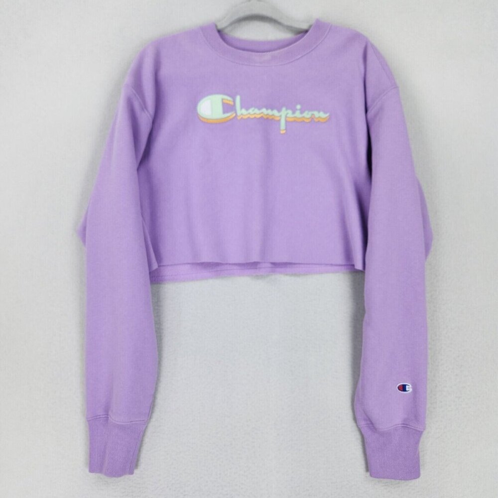 Champion Sweater Womens Large Purple Reverse Weave Cropped Sweatshirt Crew Neck